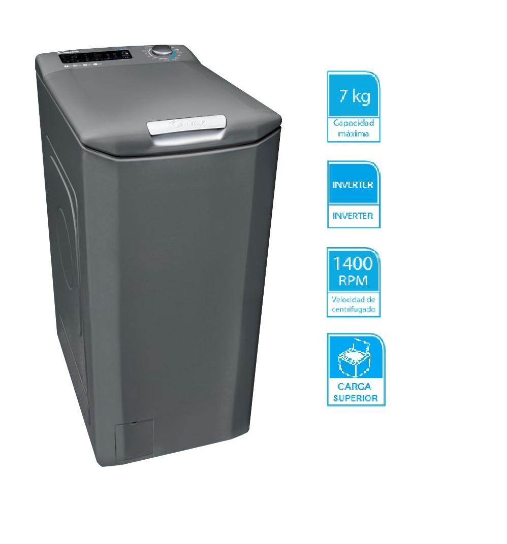 Lavarropa INVERTER Silver Candy carga superior 7 kg, 1400 RPM CSTG 47TMRE/1-S