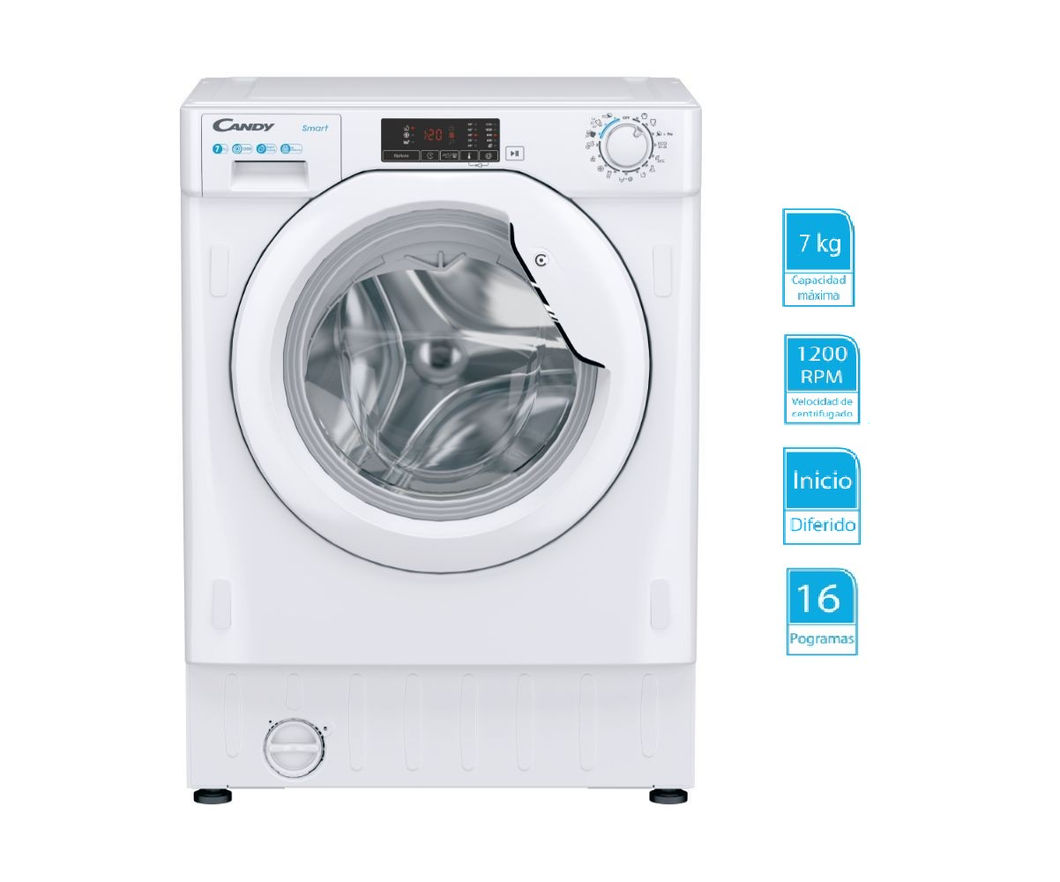 Lavarropa Candy Smart Integrable, 7 kg, 1200 RPM, 16 programas, CBW 27D1E-S
