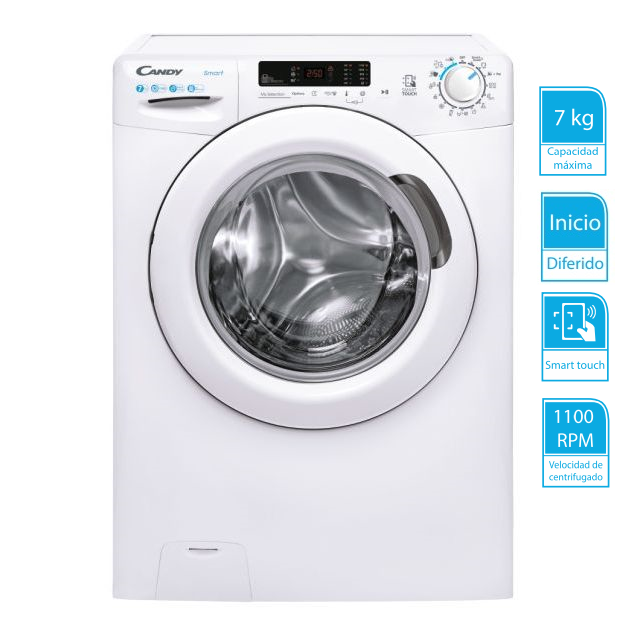 Lavarropa Candy SMART Super SLIM CS4 1172DE/1-S  7 kg 1100 RPM  Blanco 16 programas